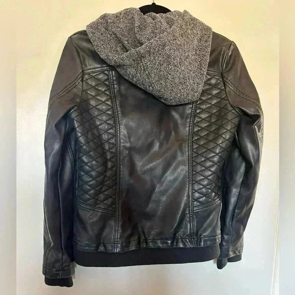 Mo-Ka Meriam Knit Hood Faux Leather Jacket Size Small - Picture 5 of 8